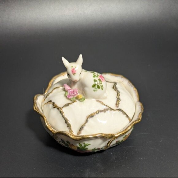 Royal Albert Old Country Roses Bunny Rabbit Trinket Jewelry Box Figurine Floral - Picture 1 of 15